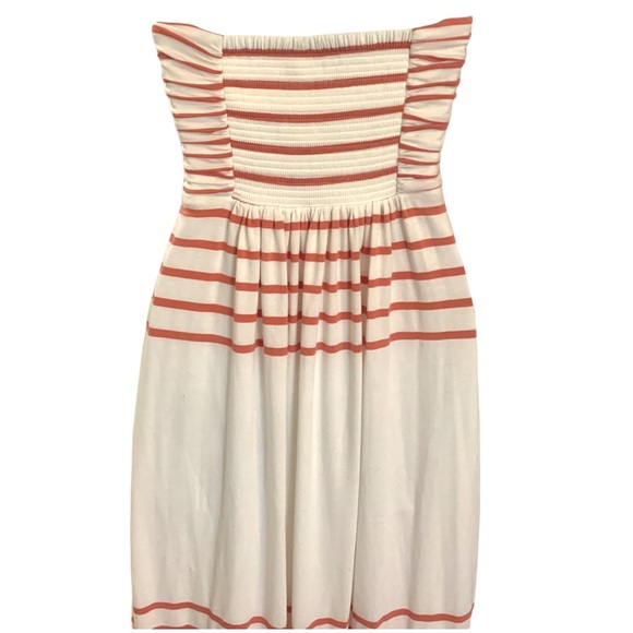 JESSICA SIMPSON Strapless Bandeu Top Maxi Dress. Cream/white stripes. Size 2 - Picture 3 of 11